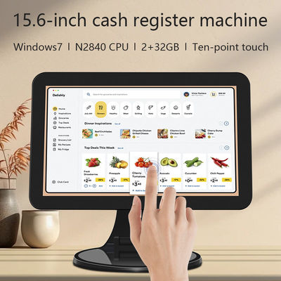 15.6 بوصة شاشة تعمل باللمس سطح المكتب POS محطة N2840 2+32GB سجل النقدية بالتجزئة مع الماسح الضوئي