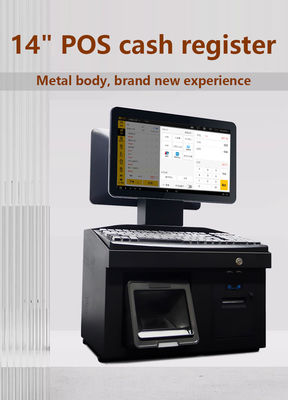 14 بوصة شاشة مزدوجة تعمل باللمس ويندوز 7 ماكينة تسجيل المدفوعات النقدية i3 وحدة المعالجة المركزية 4+64 جيجابايت سطح مكتب POS محطة مع طابعة ولوحة مفاتيح وماسح ضوئي
