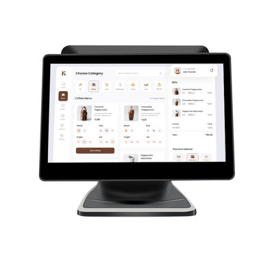 نظام نقاط البيع بشاشة مزدوجة تعمل باللمس مقاس 13.3/15.6 بوصة نظام I3 Windows محطة نقاط بيع لمتاجر البيع بالتجزئة مع قاعدة قابلة للطي