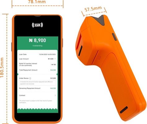 آلة نقاط البيع المحمولة الذكية التي تعمل بنظام Android مقاس 5.45 بوصة مع طابعة، نوع الإخراج أحادي اللون وواي فاي