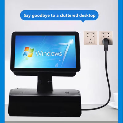 نظام نقاط بيع الكل في واحد بشاشة مزدوجة تعمل باللمس مقاس 15.6 بوصة مع درج نقود وطابعة مدمجة 58 مم 2 جيجابايت رام سوبر ماركت