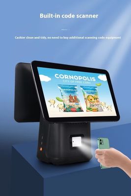آلة فواتير مطعم البيع بالتجزئة بشاشة مزدوجة مقاس 15.6 بوصة مع نظام تشغيل Win و Android POS