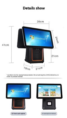 آلة فواتير مطعم البيع بالتجزئة بشاشة مزدوجة مقاس 15.6 بوصة مع نظام تشغيل Windows و Android POS