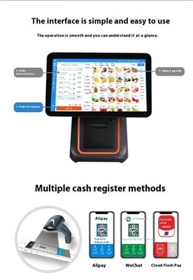 آلة فواتير مطعم البيع بالتجزئة بشاشة مزدوجة مقاس 15.6 بوصة مع نظام تشغيل Win و Android POS