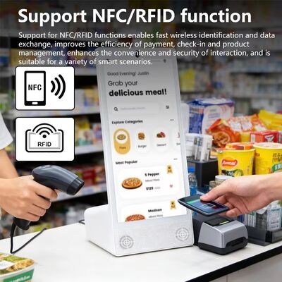 كمبيوتر لوحي بنظام أندرويد بشاشة 15.6 بوصة بدقة 1920x1080 من نوع L، يدعم Wi-Fi و NFC، وشاشة لمس سعوية، وبطارية 10000 مللي أمبير، ومعالج ثماني النواة، ومخصص لخدمة المطاعم السريعة، مع مكبر صوت