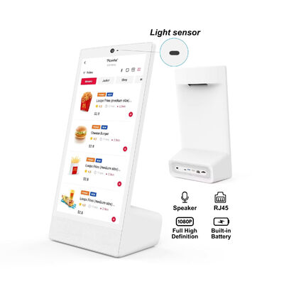 كمبيوتر لوحي بنظام أندرويد بشاشة 15.6 بوصة بدقة 1920x1080 من نوع L، يدعم Wi-Fi و NFC، وشاشة لمس سعوية، وبطارية 10000 مللي أمبير، ومعالج ثماني النواة، ومخصص لخدمة المطاعم السريعة، مع مكبر صوت