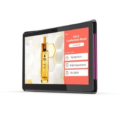 جهاز لوحي يعمل بنظام أندرويد مثبت على الحائط مقاس 10.1 بوصة مزود بتقنية NFC وPOE لغرفة الاجتماعات مع شريط إضاءة LED
