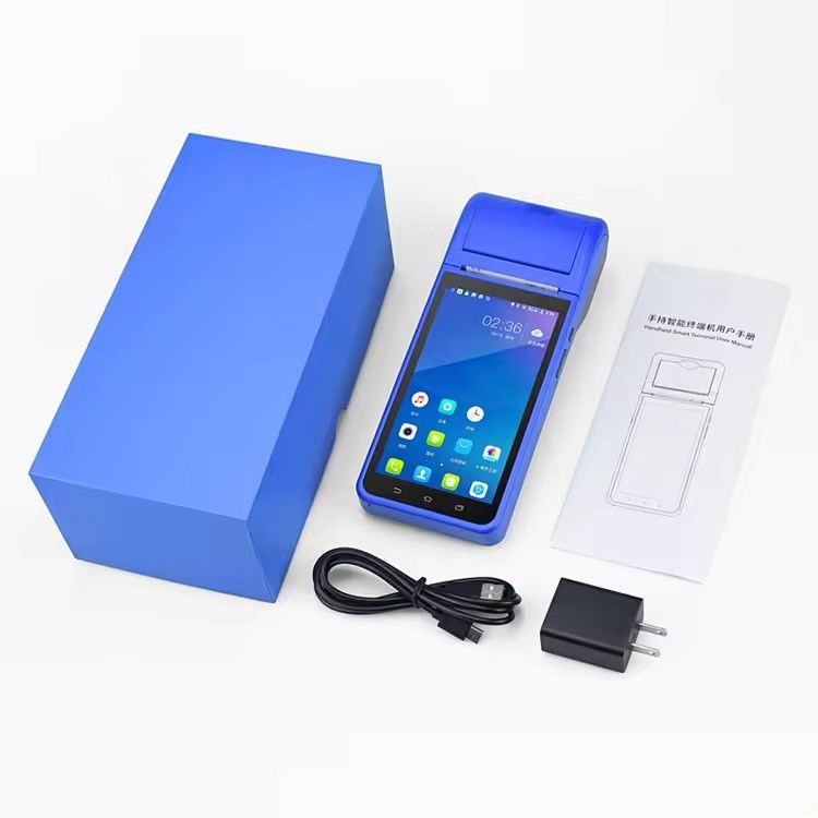 5.5 " أنظمة أندرويد POS المحمولة كاش كريستير آلة الشاشة اللمسية محطة POS المحمولة واي فاي USB NFC الدفع للتجزئة الأزرق